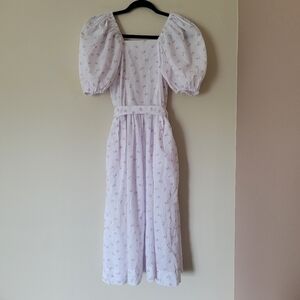Vintage Handmade White Ditsy Floral Puff Sleeve Prairie Boho Dress